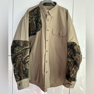 Cabela's Mens Khaki Hunting Shooting Long Sleeve Button Camo Seclusion 3D XLarge